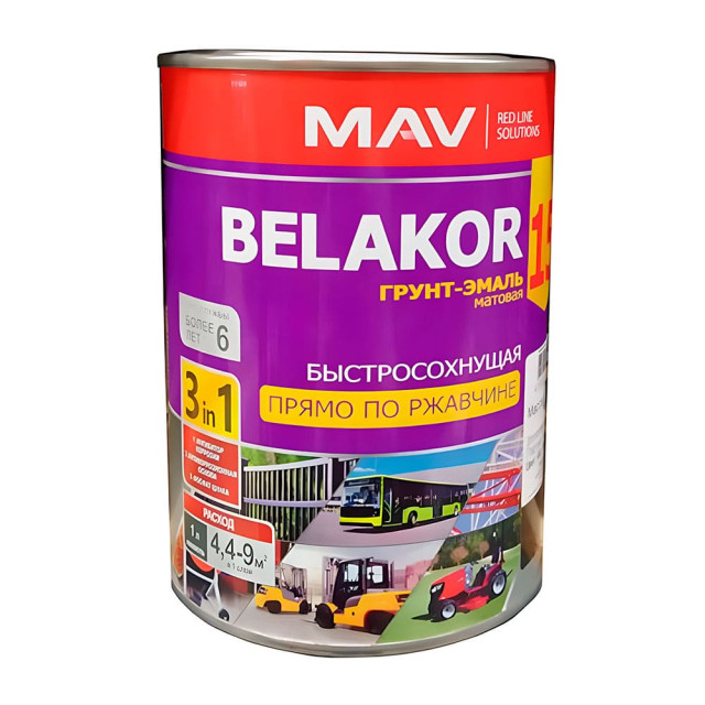 Грунт-эмаль MAV Belakor 15 прямо по ржавчине 3 в 1 быстросохнущая белая матовая 1 л Грунт-эмаль MAV Belakor 15 прямо по ржавчине 3 в 1 быстросохнущая белая матовая 1 л
