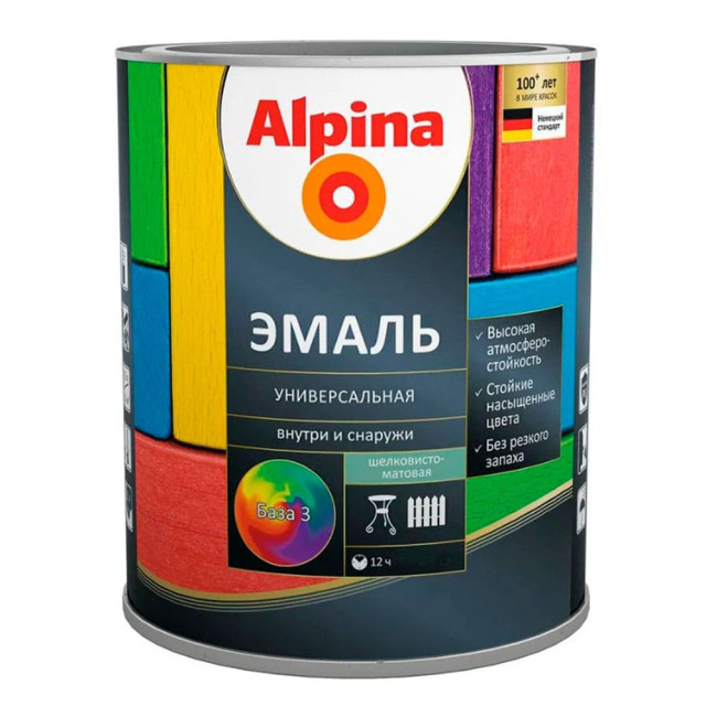 Эмаль универсальная Alpina База 3 шелковисто-матовая прозрачная 0.64 л Эмаль универсальная Alpina База 3 шелковисто-матовая прозрачная 0.64 л