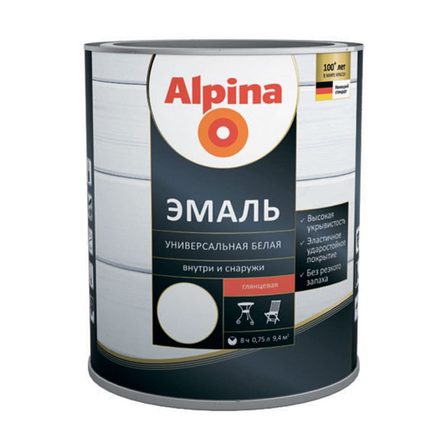 Эмаль универсальная Alpina глянцевая белая 0.75 л Эмаль универсальная Alpina глянцевая белая 0.75 л