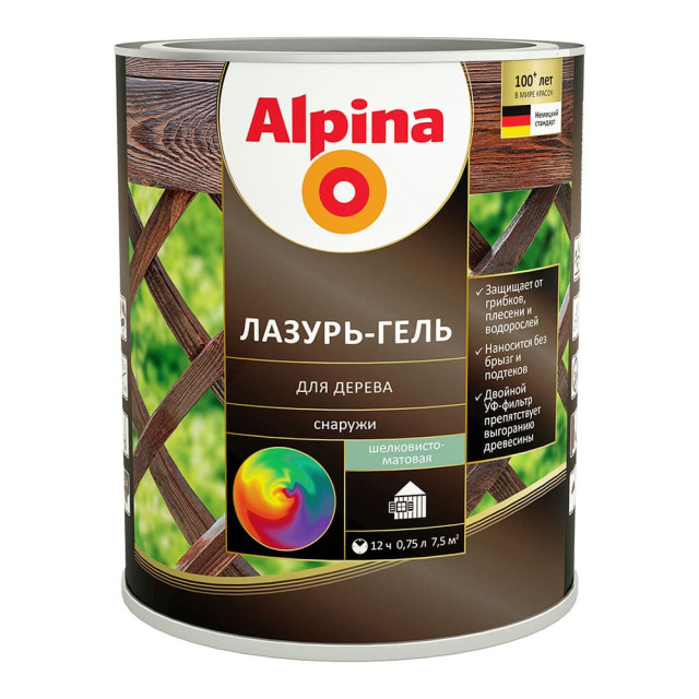 Лазурь-гель для дерева Alpina шелковисто-матовая полисандр 0.75 л Лазурь-гель для дерева Alpina шелковисто-матовая полисандр 0.75 л