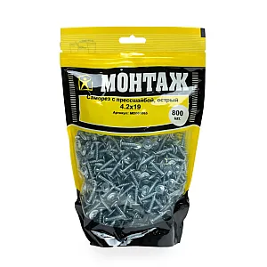 Саморез с прессшайбой 4.2*19 мм Монтаж MD001065 острый цинк 800 шт
