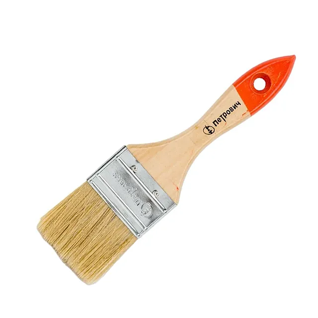 Кисть плоская Петрович П012-20 натуральная щетина деревянная лакированная ручка 50 мм