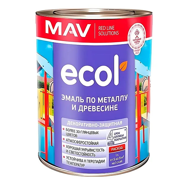 Эмаль MAV Ecol ПФ-115 по металлу и древесине вишневая глянцевая 1 л
