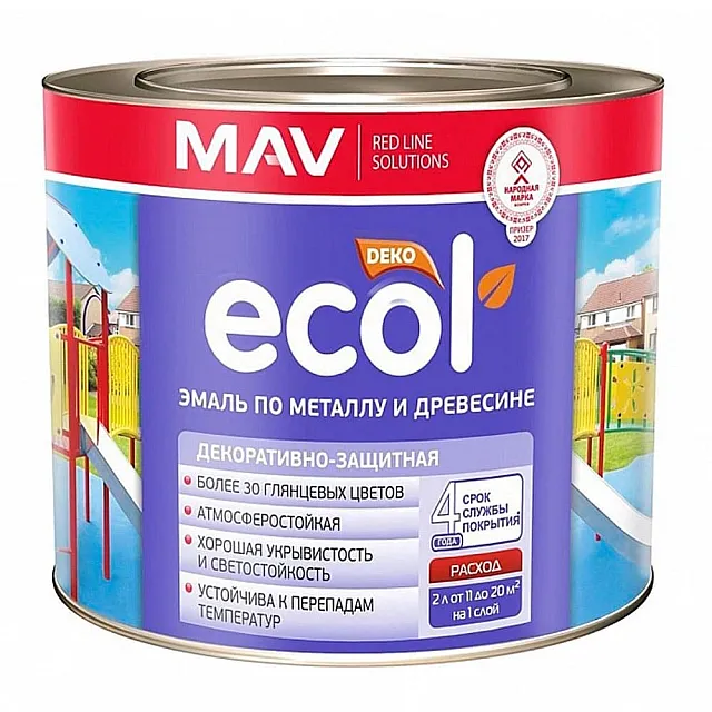 Эмаль MAV Ecol ПФ-115 по металлу и древесине шоколадная глянцевая 2.4 л