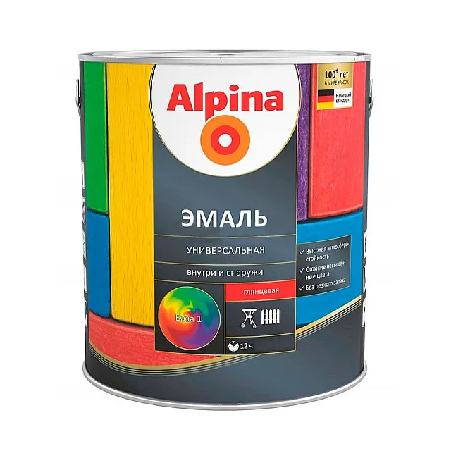 Эмаль универсальная Alpina База 1 глянцевая белая 2.5 л