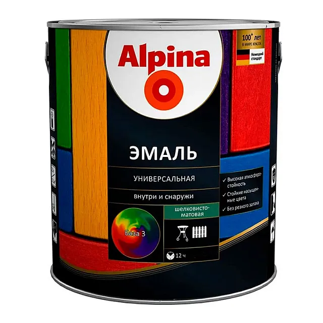 Эмаль универсальная Alpina База 3 шелковисто-матовая прозрачная 2.13 л