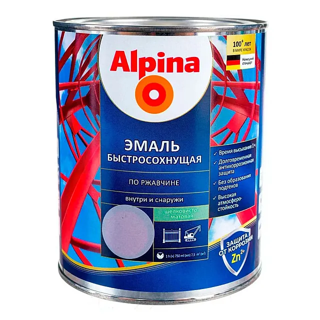 Грунт-эмаль Alpina быстросохнущая по ржавчине RAL 7040 серая 0.75 л