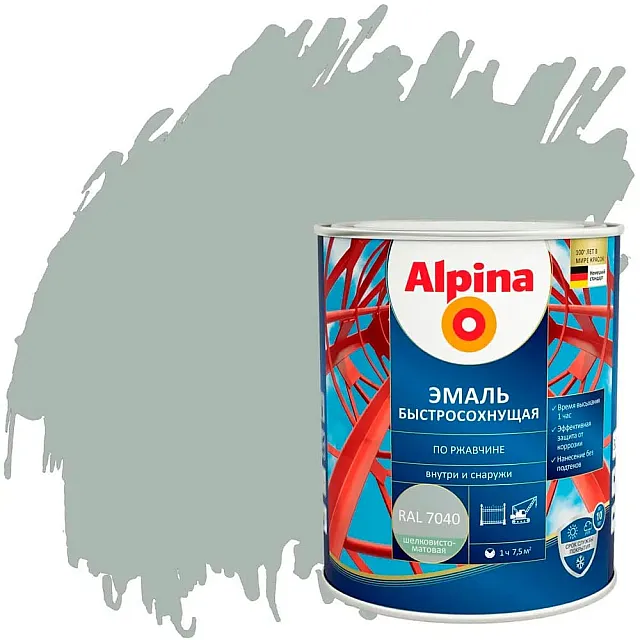 Грунт-эмаль Alpina быстросохнущая по ржавчине RAL 7040 серая 0.75 л