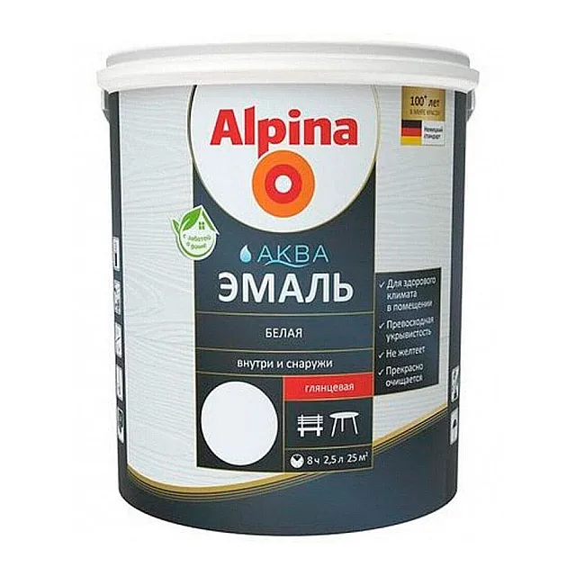 Эмаль Alpina Аква акриловая белая глянцевая 2.5 л