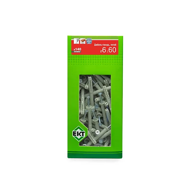 Дюбель быстрого монтажа ЕКТ BW000007 6*60 мм с гвоздевым шурупом потай нейлон 140 шт