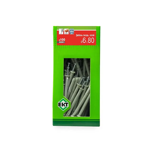 Дюбель быстрого монтажа ЕКТ BW000011 6*80 мм с гвоздевым шурупом потай нейлон 100 шт