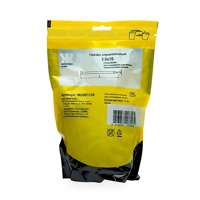 Гвоздь строительный 3*70 мм Монтаж MD001120 дой-пак L 1 кг