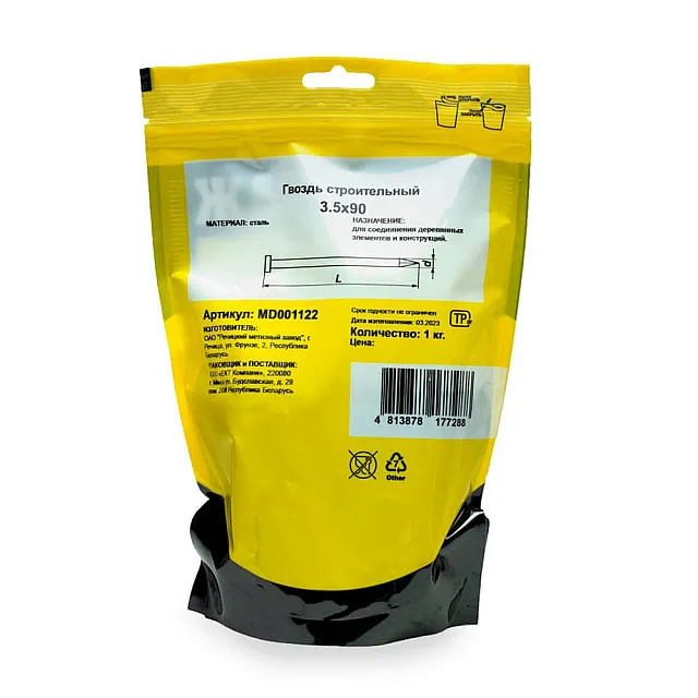 Гвоздь строительный 3.5*90 мм Монтаж MD001122 дой-пак L 1 кг
