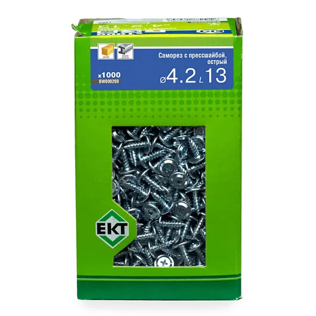 Саморез с прессшайбой 4.2*13 мм ЕКТ BW000200 острый цинк 1000 шт