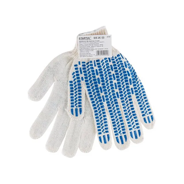 Перчатки хлопчатобумажные Startul ST7197 с ПВХ Протектор 7.5 класс