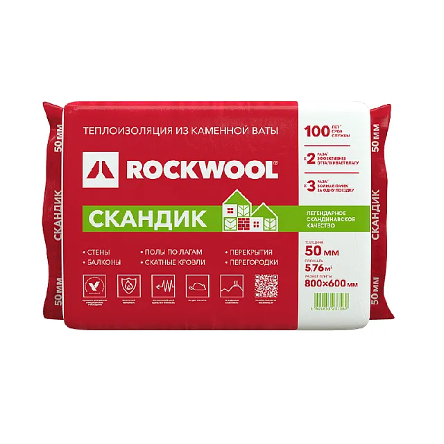 Плита теплоизоляционная Rockwool Лайт Баттс Скандик 50*600*800 мм 5.76 м²
