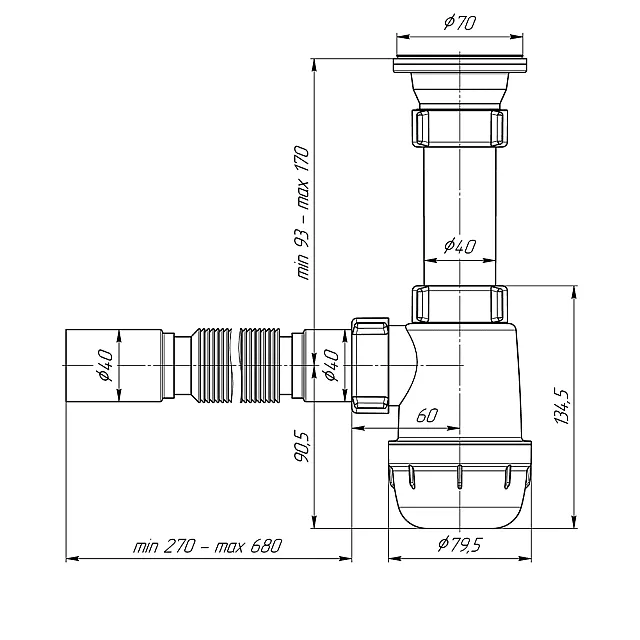 Сифон АНИ пласт A0115 для мойки бутылочный 1 1/2